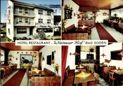 Ak Bad Soden Salmünster in Hessen, Hotel-Restaurant Wiesener Hof, Gastraum, Balkon