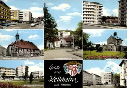 Ak Kelkheim im Taunus, Wappen, Münster, altes Rathaus, Bahnhof, Frankfurter Straße