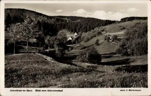 Ak Altenbrak Thale im Harz, Blick vom Schwimmbad, Panorama