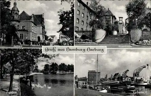 Ak Hamburg Harburg, Rosentreppe, Hafen, Stadtpark, Rathaus