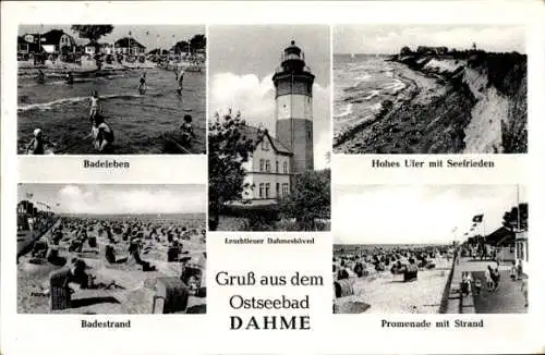 Ak Ostseebad Dahme in Holstein, Strand, Leuchtturm, Promenade, Steilufer
