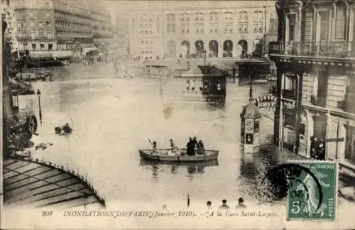 Ak Paris X, Überschwemmung der Seine 1910, Gare Saint Lazare