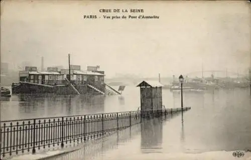 Ak Paris X, Überschwemmung der Seine 1910, Blick vom Pont de Austerlitz