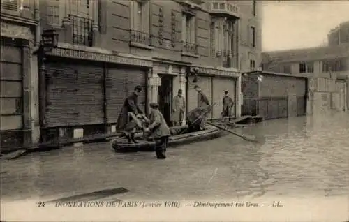 Ak Paris I. Louvre Arrondissement, Dislocation rue Gros, Überschwemmungen 1910