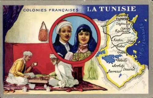 Landkarten Ak Französische Kolonien, Tunesien, Männer beim Schachspielen, Tunesische Tracht