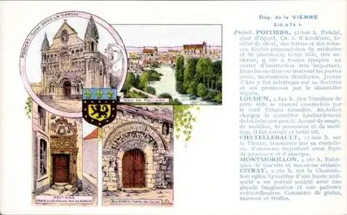 Ak Poitiers Vienne, Notre Dame, La Grande, die Stadt, Portal der Bournand-Kirche