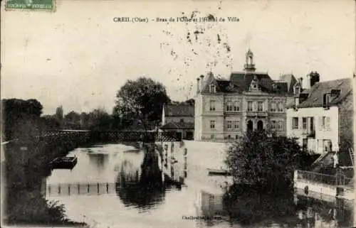 Ak Creil Oise, Bras de l'Oise und Rathaus, Blick auf das Rathaus