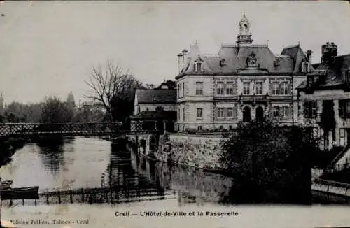 Ak Creil-Oise, Rathaus und Passerelle