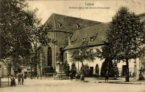 Ak Colmar Kolmar Elsass Haut Rhin, Pfeffeldenkmal mit Unterlindenmuseum
