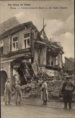 Ak Jelgava Mitau Lettland, Zerstörte Lettische Bank, Katholische Straße