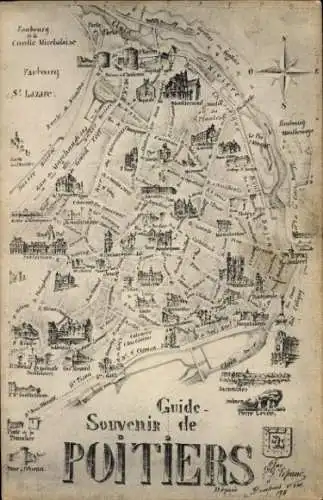 Stadtplan Ak Poitiers Vienne, Sehenswürdigkeiten