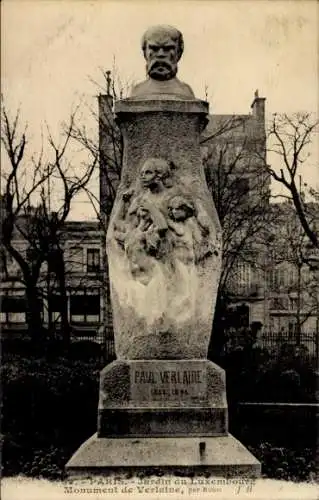 Ak Paris VI, Jardin du Luxembourg, Paul Verlaine Denkmal