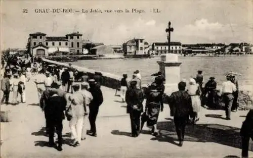 Ak Le Grau du Roi Gard, La Jetée, vue vers la Plage