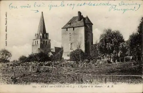 Ak Azay Indre et Loire, Kirche und Herrenhaus