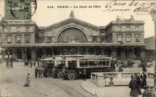 Ak Paris XI, La Gare de l'Est, Busse, Bahnhof