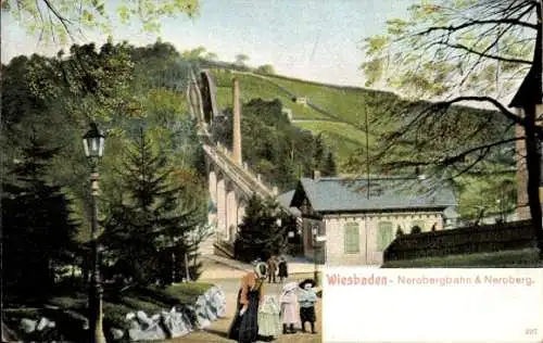 Ak Wiesbaden in Hessen, Neroberg, Nerobergbahn, Frau, Kinder