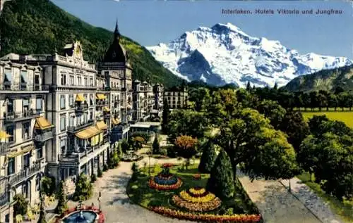 Ak Interlaken Kanton Bern Schweiz, Hotels Viktoria und Jungfrau