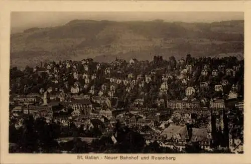 Ak Sankt Gallen Stadt Schweiz, Neuer Bahnhof und Rosenberg