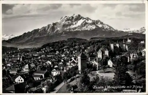 Ak Luzern Stadt Schweiz, Museggtürme mit Pilatus