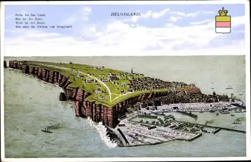 Ak Helgoland, Gesamtansicht der Insel, Wappen