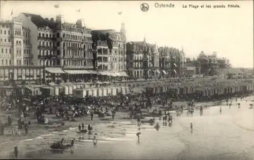 Ak Ostende Ostende Westflandern, Strand, große Hotels