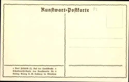 Scherenschnitt Künstler Ak Fröhlich, K., Auf der Landstraße, Kühe, Menschen zu Pferden