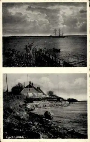 Ak Egernsund Ekensund Dänemark, Segelschiff, Uferansicht