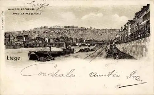 Ak Liège Lüttich Wallonien, Quai des Pecheurs avec la Passerelle