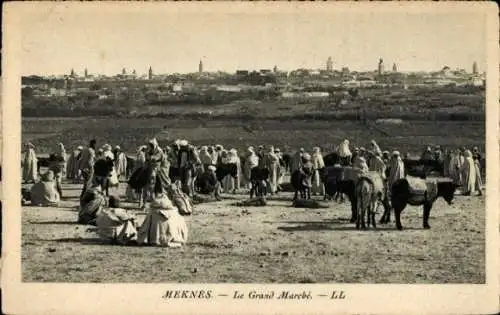 Ak Meknes Marokko, Der Große Markt, Großer Markt