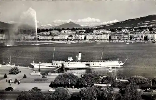 Ak Genf Schweiz, La Rade, der Jet d’eau und Mont Blanc, Dampfschiff "Simplon"