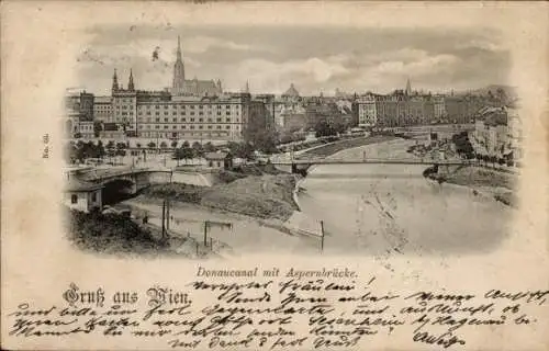 Ak Wien 1 Innere Stadt, Donaukanal mit Aspernbrücke
