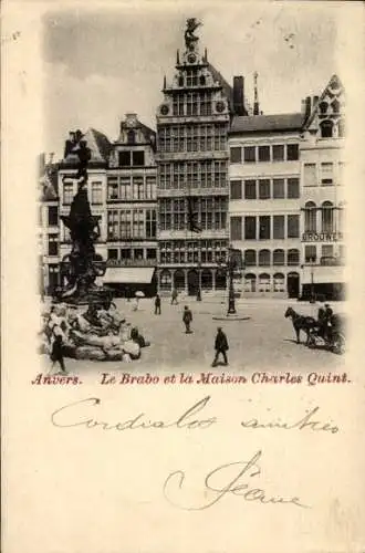 Ak Antwerpen Antwerpen Flandern, Le Brabo und das Haus Karl V