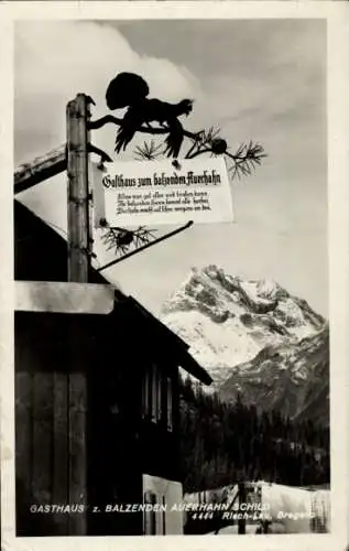 Ak Bregenz am Bodensee Vorarlberg, Gasthof zum balzenden Auerhahn Schild