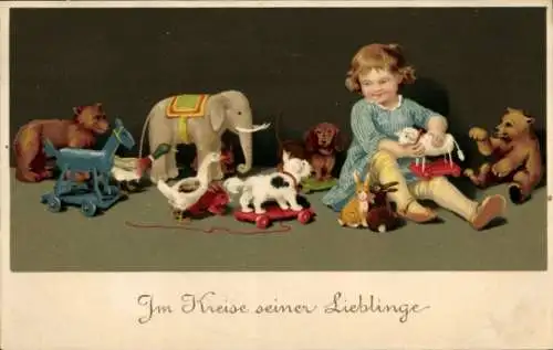Ak Im Kreise seiner Lieblinge, Junge mit Spielzeug, Teddybären,Meissner & Buch Serie 2000