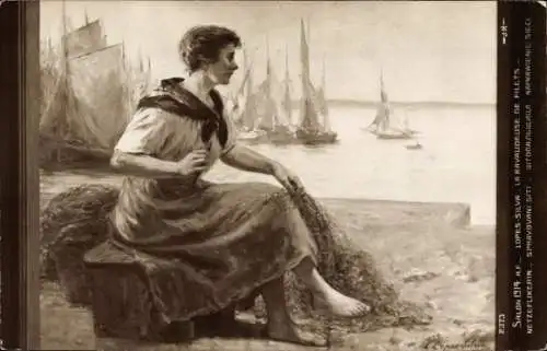 Künstler Ak Lopes-Silva, Frau flickt Fischernetze