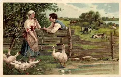 Litho Böhmische Volkslieder No. 1, Gänsehirtin, Mann