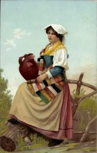 Litho Frau in italienischer ? Tracht