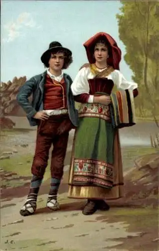 Litho Paar in italienischen Trachten