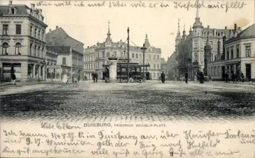 Ak Duisburg im Ruhrgebiet, Friedrich-Wilhelm-Platz, Straßenbahn