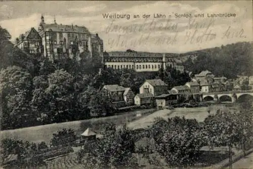 Ak Weilburg an der Lahn Hessen, Schloss, Lahnbrücke