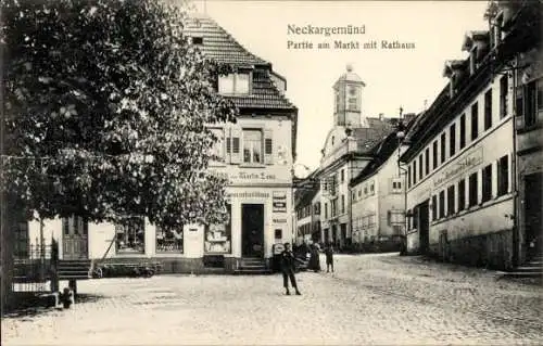 Ak Neckargemünd am Neckar, Markt, Rathaus