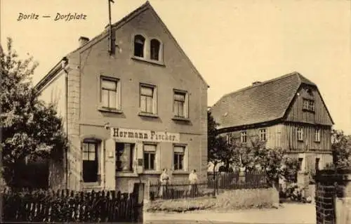 Ak Boritz Hirschstein Sachsen, Dorfplatz, Geschäftshaus Hermann Fischer