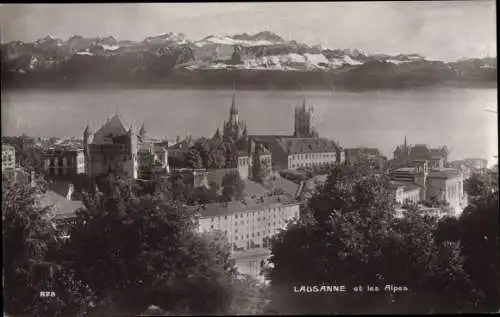Ak Lausanne Waadt Schweiz, Panorama vom Ort mit den Alpen