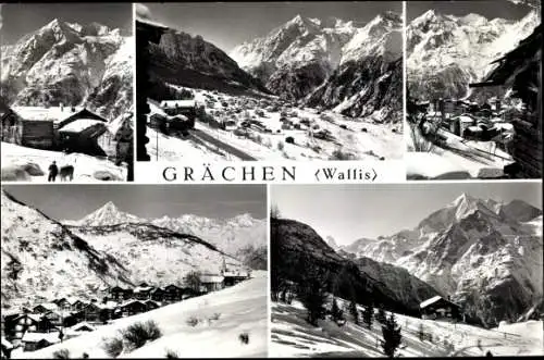 Ak Grächen Kt. Wallis Schweiz, Panorama mit Berglandschaft