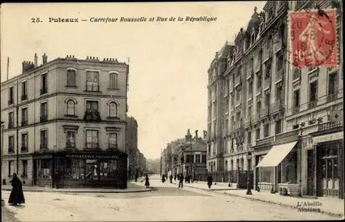 Ak Puteaux Hauts de Seine, Carrefour Rousselle et Rue de la République