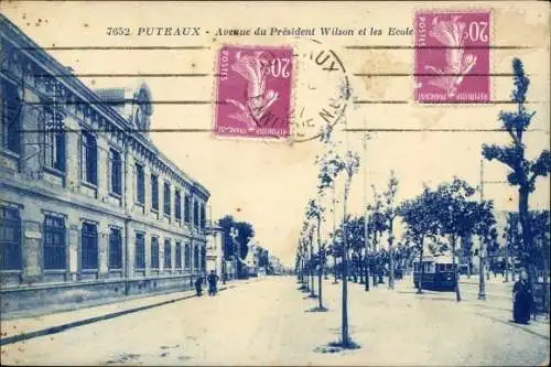 Ak Puteaux Hauts de Seine, Avenue du Président Wilson et les Écoles