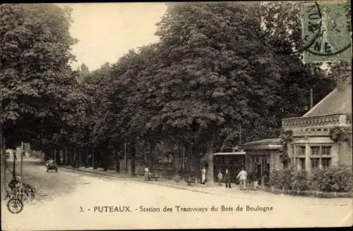 Ak Puteaux Hauts de Seine, Station des Tramways du Bois de Boulogne