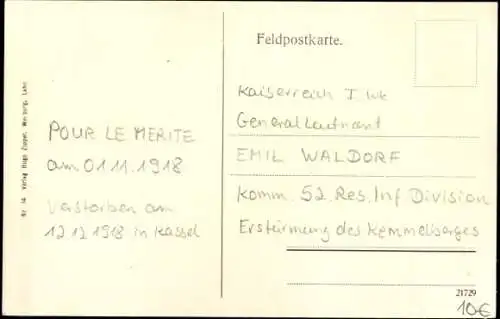 Ak Generalleutnant Emil Waldorf, Kommandeur 52. Reserve Infanterie Division