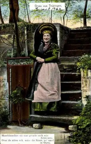 Set von 6 Ansichtskarten Trachten Thüringen, Regenschirm