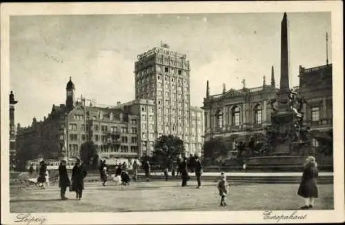 Ak Leipzig in Sachsen, Europahaus, Obelisk